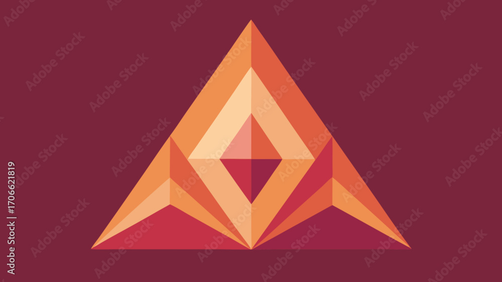 Aufkleber geometric abstract pyramid shape with warm color gradient on deep red background triangle