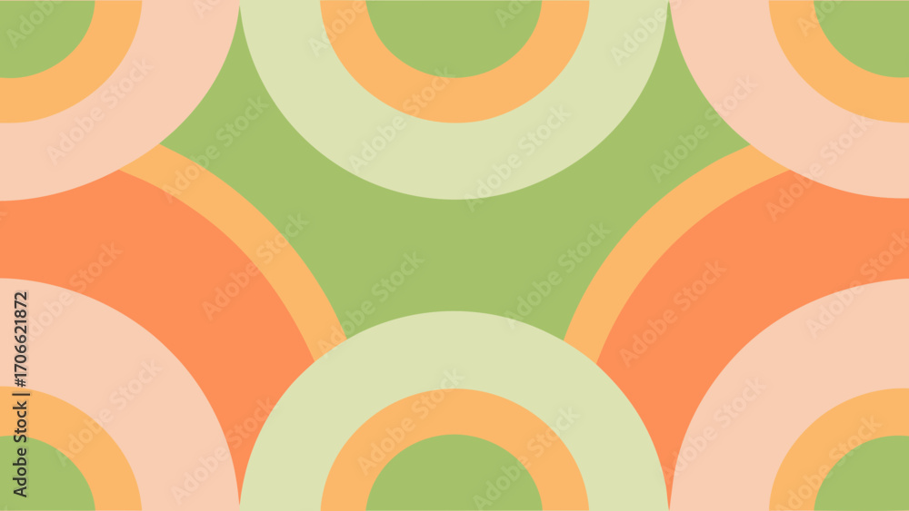 Poster repeating pattern of overlapping arcs in pastel orange green and peach tones vector illustration