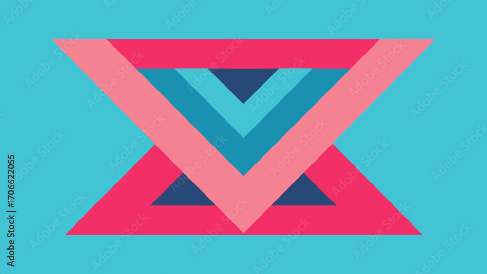 Poster intersecting abstract triangles forming an hourglass or infinity symbol on a teal background geometr
