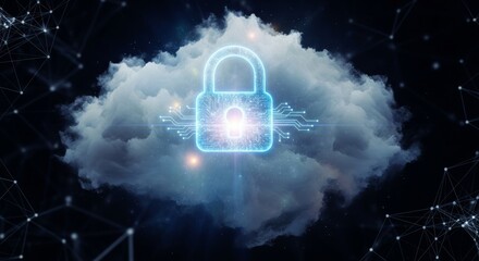 Cloud Computing Security with Digital Padlock Icon.