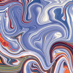 Colorful fluid abstract artwork with swirling blue, red, and white tones, resembling liquid marble. Bold and dynamic visual for creative design. Golden keywords: abstract, fluid, swirl, colorful, marb