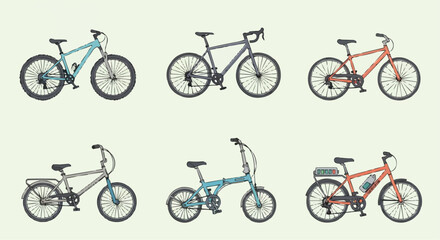 Fototapeta premium Explore different types of bicycles mountain bike road bike bmx bike folding bike electric bike and kids bike vector