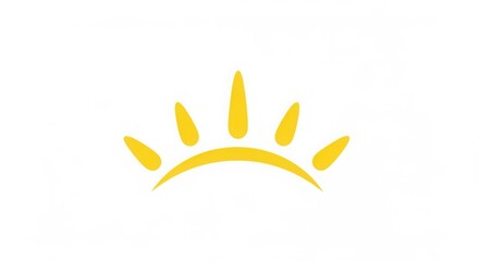 Yellow sun graphic with rays emanating from a curved base on a plain white background simple design