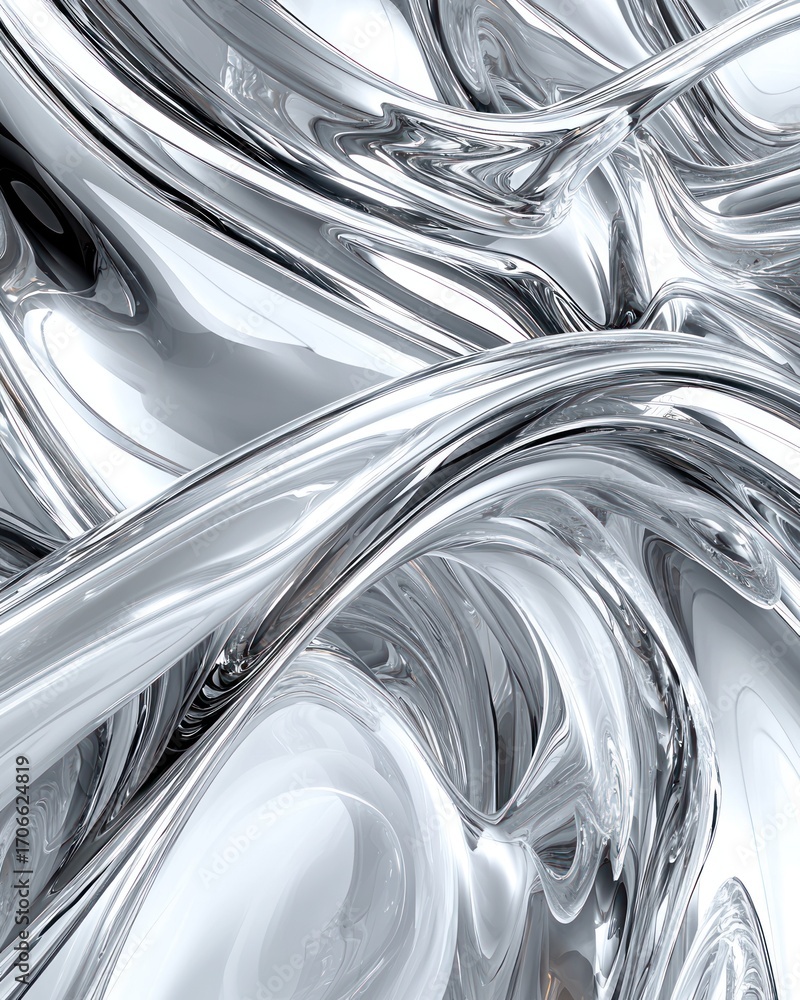 Canvas Prints shiny, flowing abstract chrome waves and curves in a bright, reflective scene