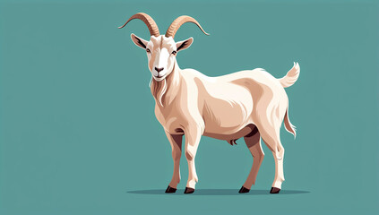 A Majestic White Goat Stands Proudly Against a Teal Backdrop, Illustrating Farm Animals