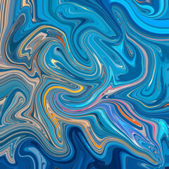Vivid abstract blue swirl with orange accents. Dynamic fluid marble texture for modern backgrounds, abstract art, and creative design.