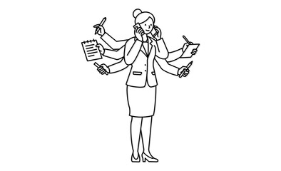 電話とメモを同時にこなすマルチタスクに慣れたビジネス女性をイメージしたアイコン