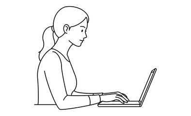 パソコンを操作する女性のイラストアイコン