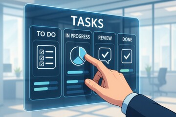 Modern Digital Task Management Interface with Progress Indicators and Business Setting Background