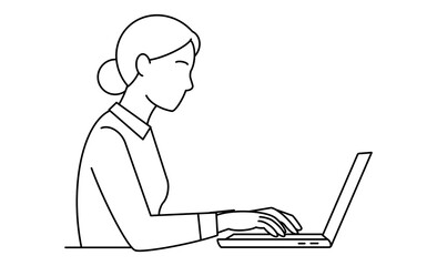 パソコンを操作する女性のイラストアイコン