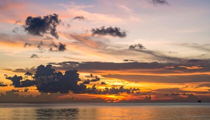 Sunset over the ocean with dramatic clouds