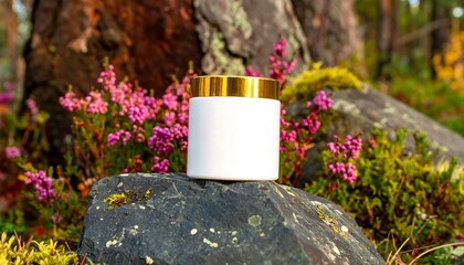 White jar on a rock in forest