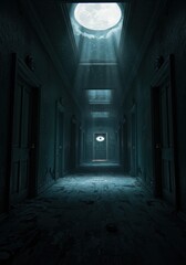 Eerie Moonlit Hallway A Spooky Digital Art