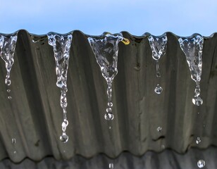 Water dripping from corrugated metal roof