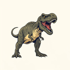 Fototapeta premium A vintage-style illustration of an angry T-Rex with its mouth open, showcasing sharp teeth, against a clean white background.