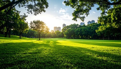 Obraz premium Lush parkland bathed in golden sunlight