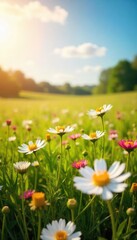 Obraz premium Sun-Drenched Wildflowers Gently Swaying in a Warm Breeze A Feeling of Pure Joy and Peace