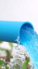 Water flowing from a blue plastic pipe