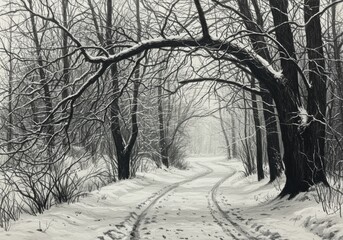 Serene Winter Path Snow-Covered Forest Road