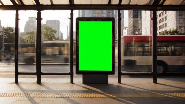 Timelapse of Bus Stop with Green Screen
