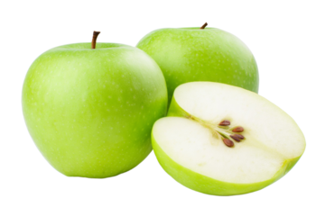 A green apple with a bite taken out of it