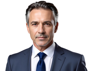 Authoritative middle-aged businessman, isolated on a transparent background, PNG