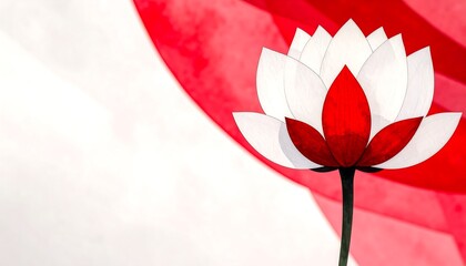 White lotus flower against a red and white background