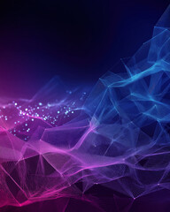 Polygon gradient tech base with translucent wireframe mesh & glowing node lines, blue-purple growth infographic style
