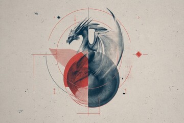 Obraz premium Abstract dragon artwork with geometric shapes and textured elements