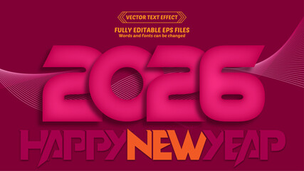 2026 Happy New Year Text Effect – Editable Font Style, Overlapping 3D Typography, Modern Abstract Graphic Design Template for Celebration Poster and Greeting Card