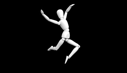 White mannequin jumping in the dark