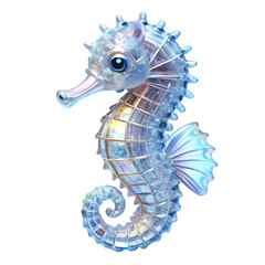 Fototapeta premium Transparent Crystal Seahorse Sculpture with Iridescent Shimmer marine life ocean creature cutout png AI isolated on a transparent background