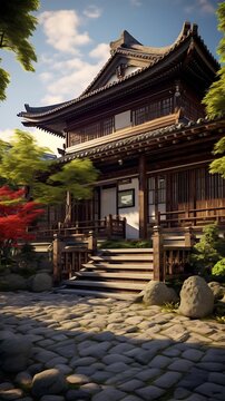 Tranquil oriental architecture captures serene essence of a traditional wooden building and