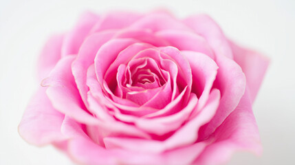 Pink rose in full bloom against a white background, delicate petals, soft gradient hues.
