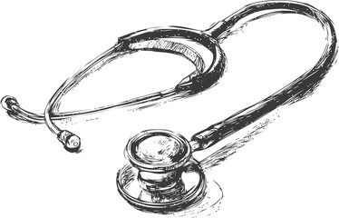 Stethoscope sketch hand drawn medical instrument isolated on white — stock vector