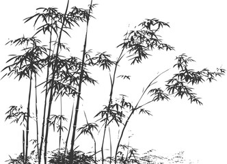 Bamboo silhouette sketch, hand drawn vector with leafy stems and natural foliage — stock vector