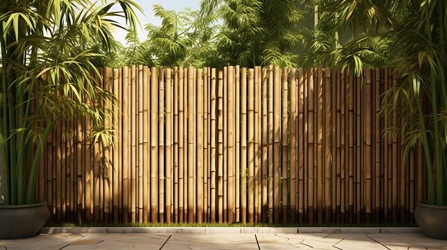 Tranquil outdoor space featuring a bamboo fence and lush greenery providing privacy and shade