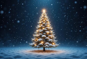 A subtly animated GIF of a Christmas tree with twinkling lights and gently falling snow.