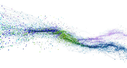 Abstract dynamic flow of vibrant, shimmering colors, resembling water or energy