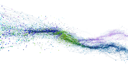 Abstract dynamic flow of vibrant, shimmering colors, resembling water or energy