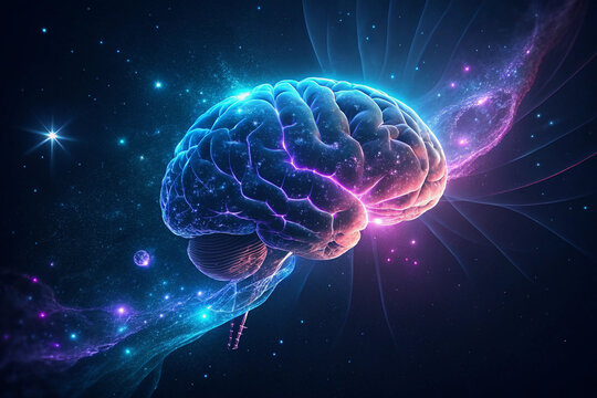 Abstract illustration of AI brain, glowing lines and nodes, neural network visualization, colorful fractal style, high resolution, modern design