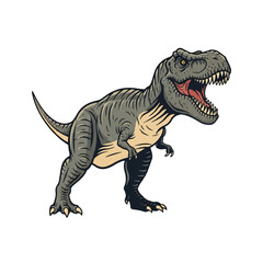 Fototapeta premium Vintage-style illustration of an angry T-Rex with its mouth open, showcasing sharp teeth against a clean white background.