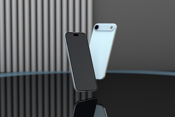 iPhone Air Blue sky a modern smartphones mockup, mockup display, touch screen. gray phone 17 air a 3D render mobile concept