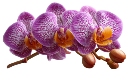 Orchid Blooms: A close-up shot showcasing the intricate beauty of a vibrant orchid in full bloom. Purple and orange petals create a captivating display of nature's artistry.