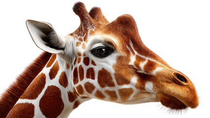 Majestic Giraffe Portrait: This portrait captures the elegant head and neck of a giraffe, showcasing its unique spotted pattern and calm gaze against the bright background.