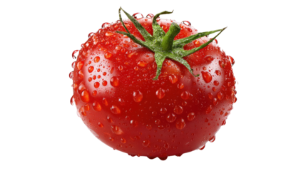 Red Tomato's Freshness: A vibrant, dew-kissed tomato showcases its natural freshness. The droplets of water glisten against its red skin, capturing the essence of health and vitality.