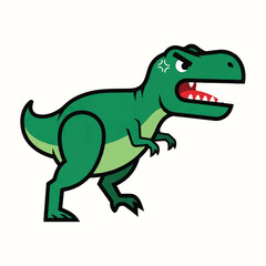 Fototapeta premium Vintage-style illustration of an angry green T-Rex with a star on its cheek, standing aggressively with an open mouth and sharp teeth.