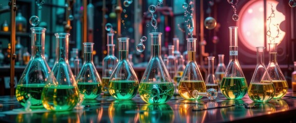 Vibrant Abstraction  A Biochemist s Dreamscape of Beakers and Bubbles