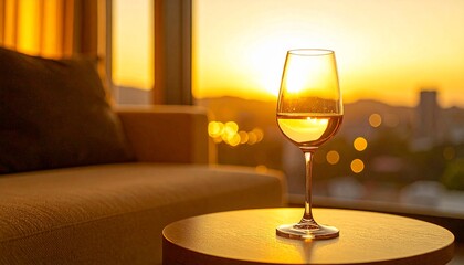 グラスとワイン・夜景のラウンジ