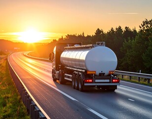 Tanker truck on highway at sunset (1)